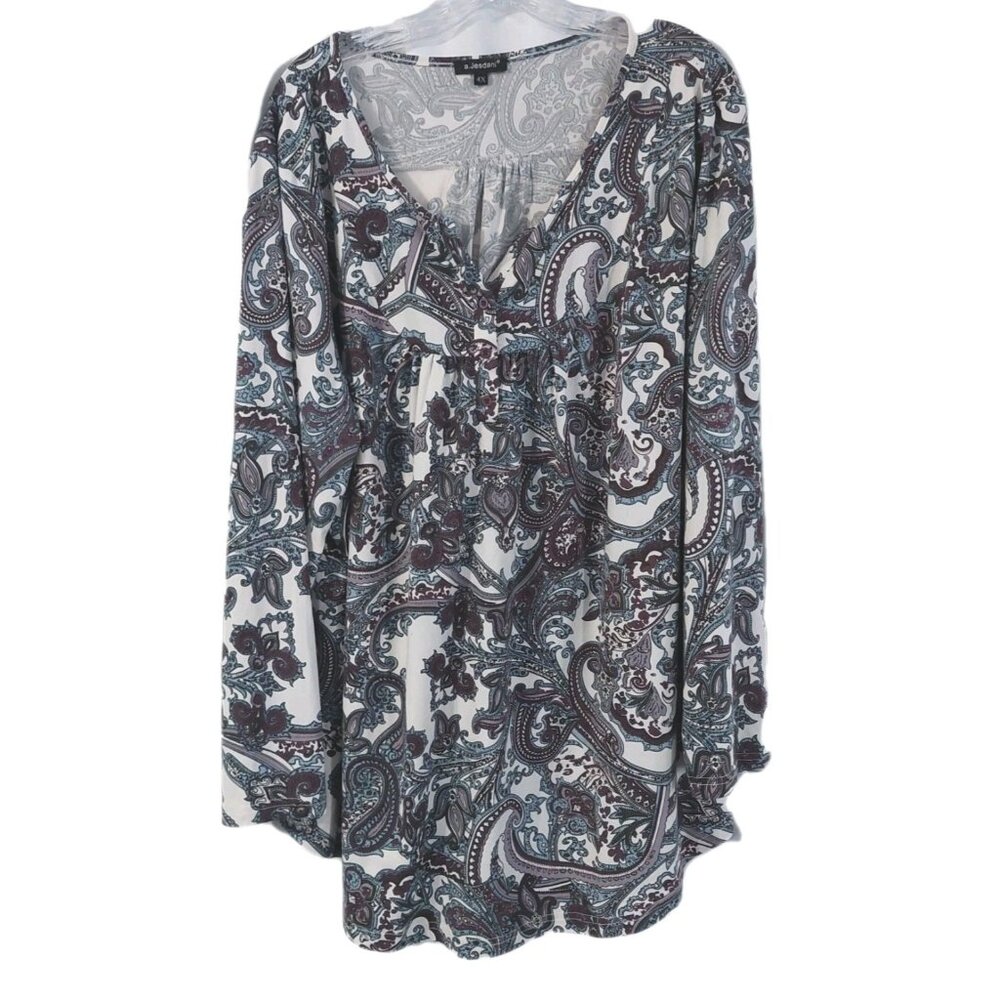 A Jesdani Womens Shirt Size 4X  Multicolored Blue White Floral Paisley